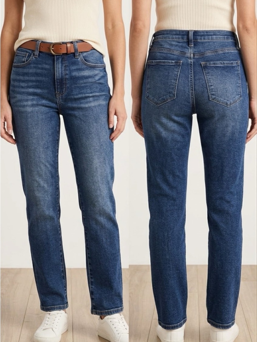 Evereve Straight Leg Jeans in Medium Blue
